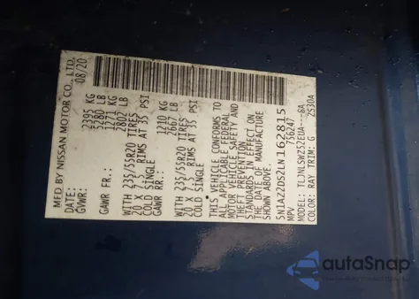 2020 Nissan Murano Platinum Intelligent Awd z USA, uszkodzony, nr VIN 5N1AZ2DS2LN162815